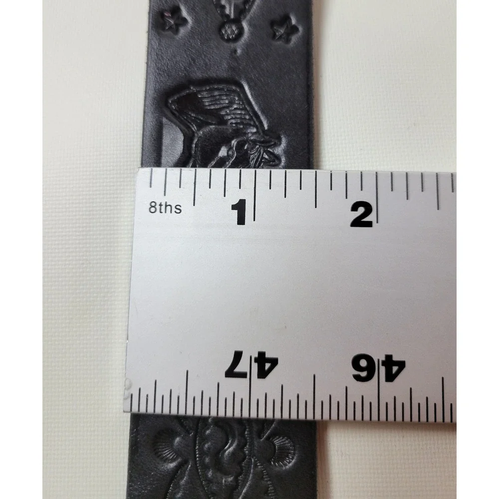 Dennis Knight Black Tooled Leather Horse‎ Head Belt Solid Brass Buckle USA Made